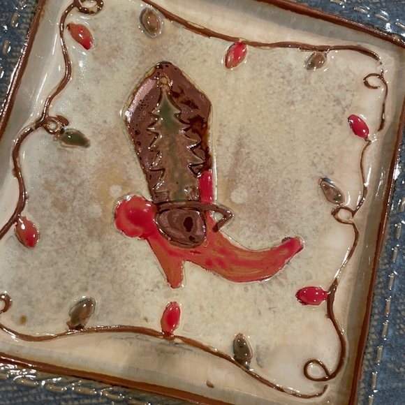 Handcrafted Ceramic Square Plate with Western Boot Design Home Decor - Picture 4 of 6